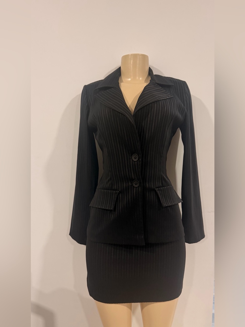 Tailored Black Pinstripe Two-Button Women's Blazer